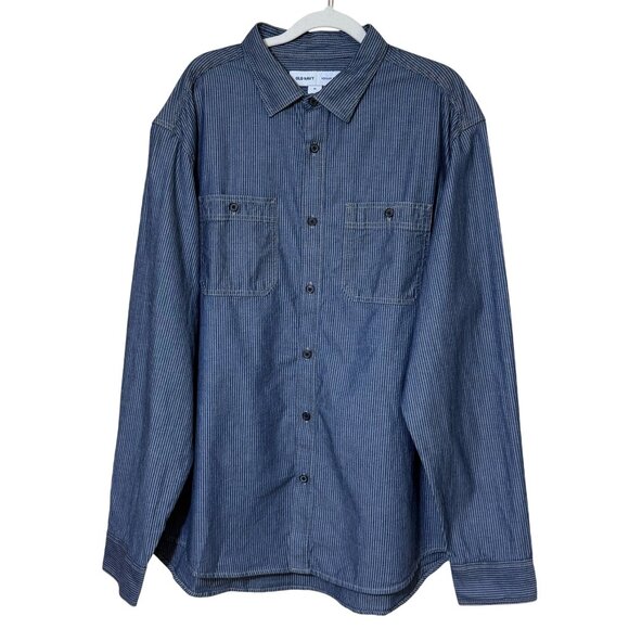 Old Navy Workwear Button Front Shirt Indigo Stripe Mens XL - Picture 1 of 9